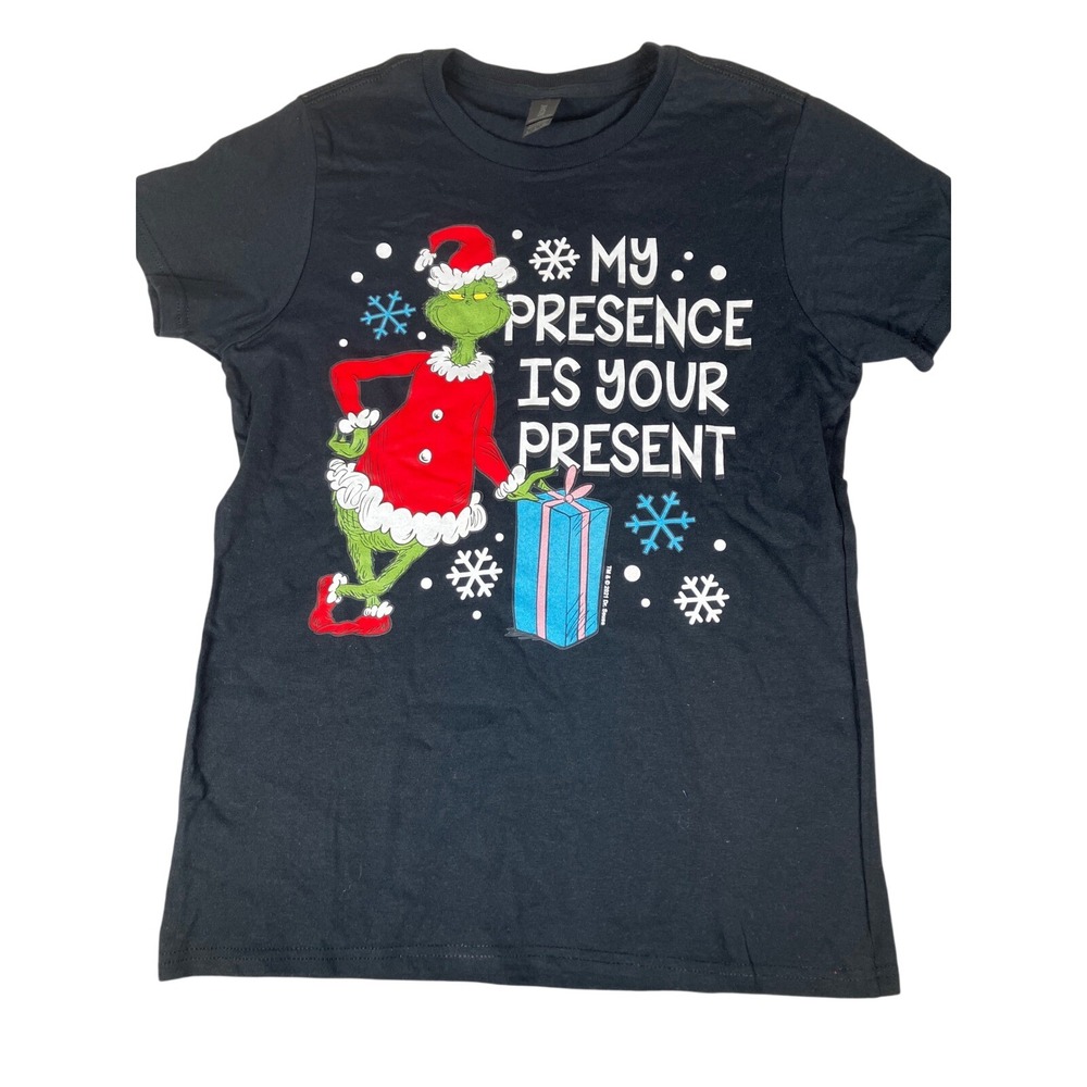 Womens Black Grinch Christmas T Shirt My Presence Is Your Present Graphic Tee